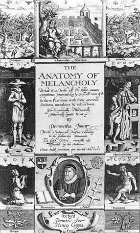 Title page of the anatomy of melancholy with illustrations